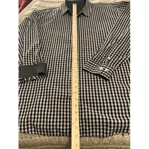 London Fog Mens Checkered FLIP CUFF Button-Down Shirt 4XLB Black & White - Picture 8 of 14